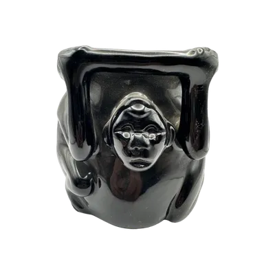 Vasija Mono de Obsidiana - Acolhua del Prehispánico en Obsidiana dorada de la Sierra de las Navajas, Hidalgo